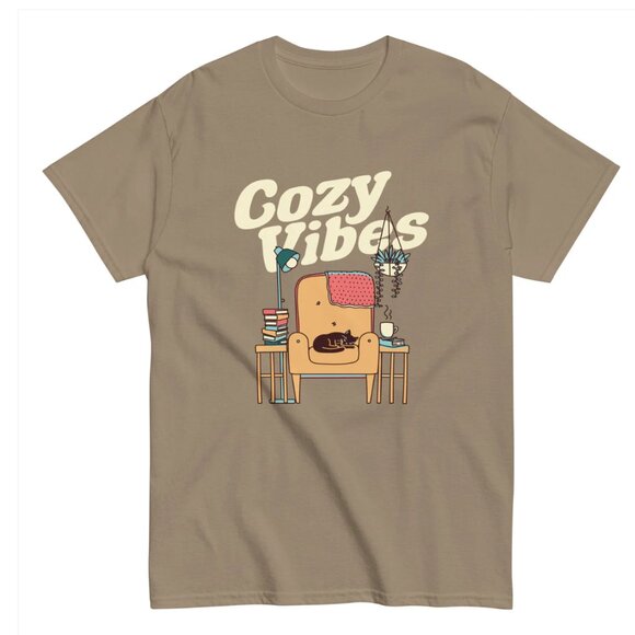 Cozy Vibes Cat in Chair Graphic Unisex T-Shirt Size L. - Picture 3 of 16